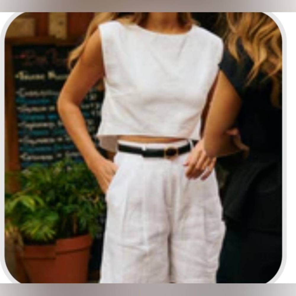 Commense Solid Cotton Crop Top With Shorts Set White/XS